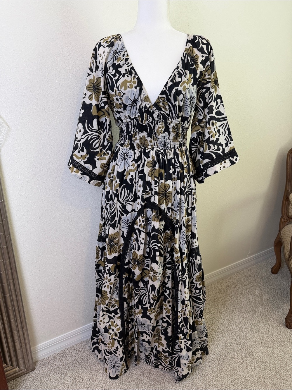 Free People Floral Maxi Dress with Smocked Waist